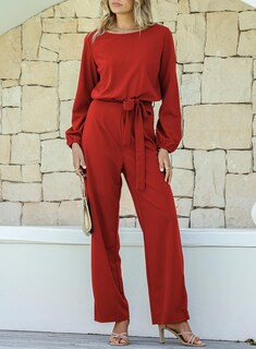 Foto 6 | Mono Happy Sailed Para Mujer, Casual, Holgado, Rojo Con Cinturón, Talla Grande - Venta Internacional.