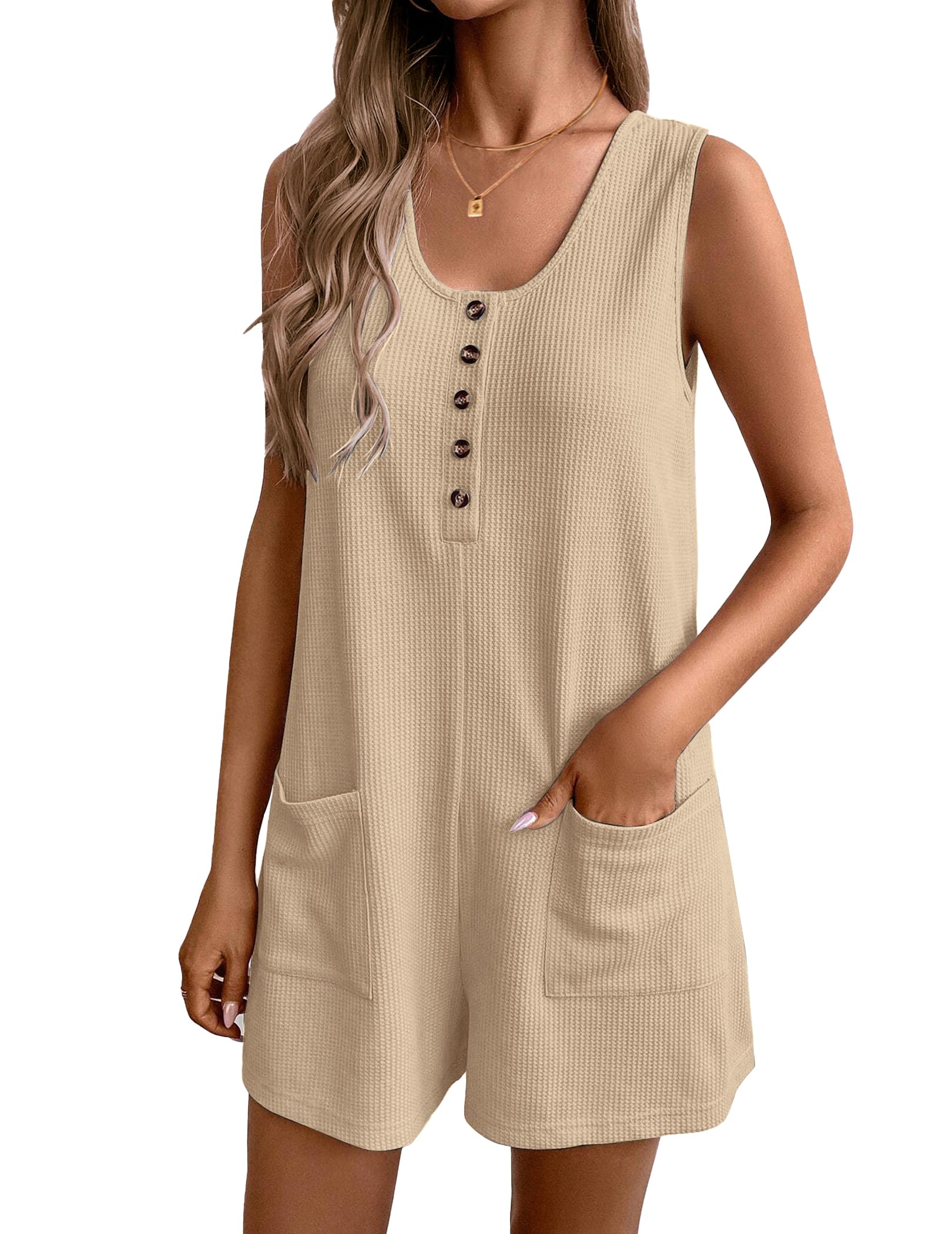 Mono Corto Tipo Gofre Para Mujer Romper Ekouaer, Color Marrón Claro, Talla S - Venta Internacional.