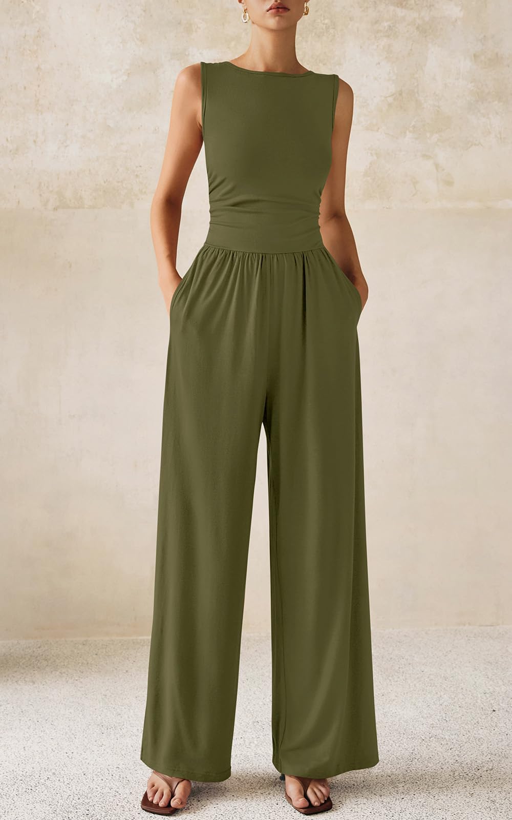 Foto 4 | Mono Prettygarden De Una Sola Pieza Para Mujer, Sin Mangas, S, Color Verde Militar - Venta Internacional.