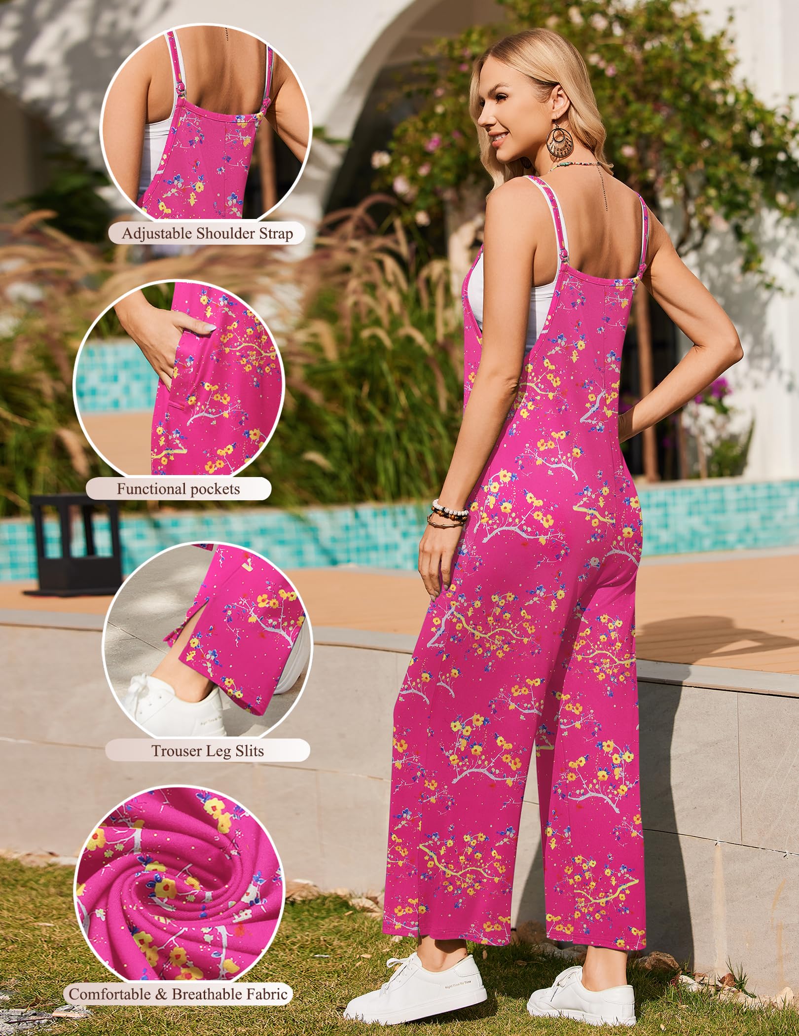 Foto 3 pulgar | Mono Ekouaer Para Mujer, Estilo Bohemio, Pierna Ancha, Estampado Floral, Talla S - Venta Internacional.