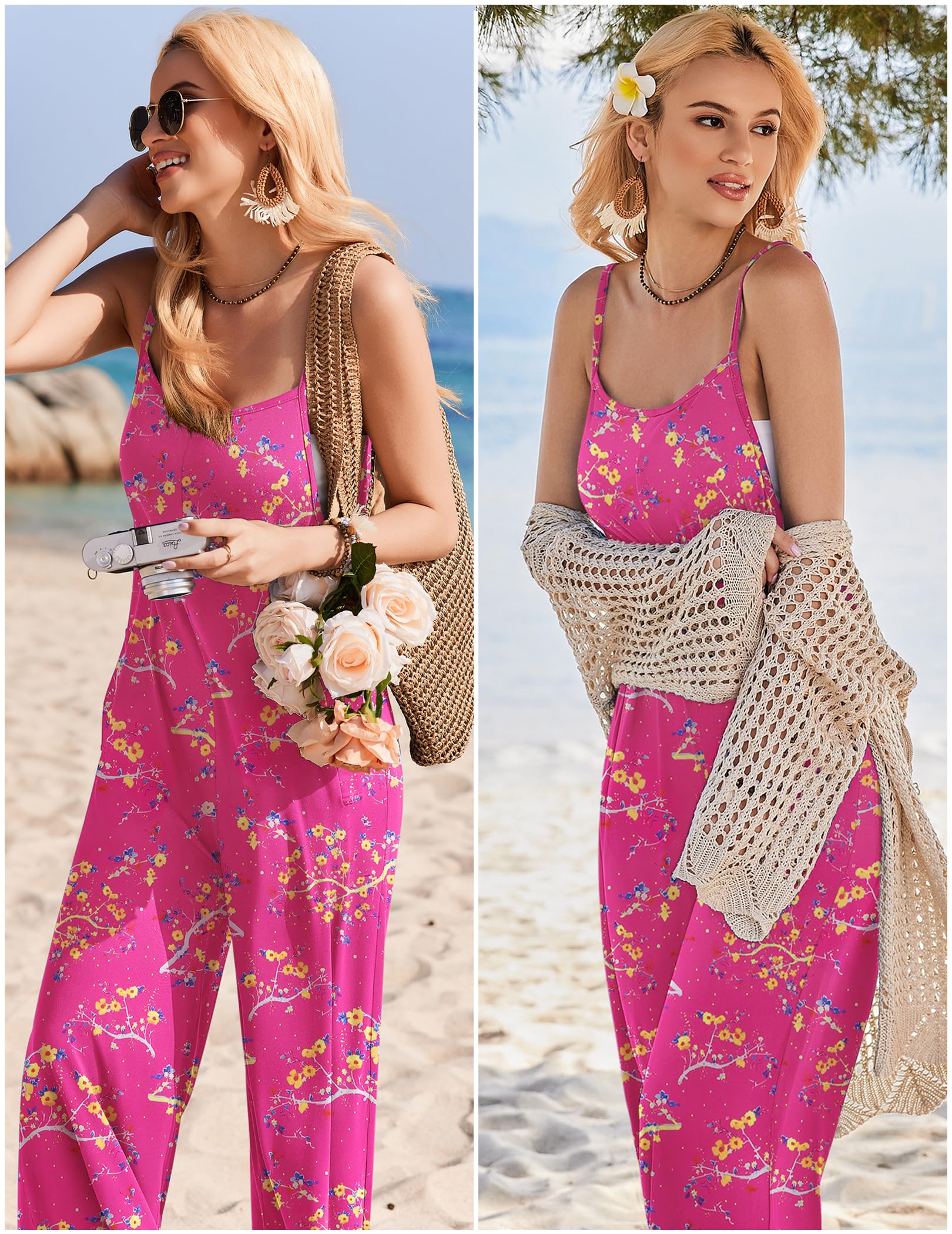 Foto 4 pulgar | Mono Ekouaer Para Mujer, Estilo Bohemio, Pierna Ancha, Estampado Floral, Talla S - Venta Internacional.