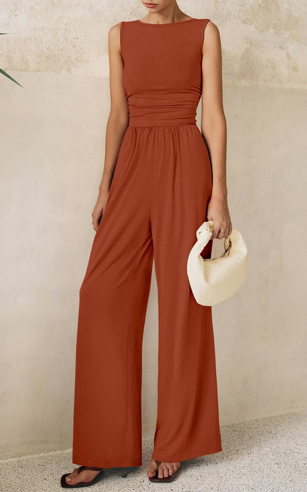 Foto 2 | Mono Prettygarden De Una Pieza Para Mujer, Sin Mangas, S, Rojo Ladrillo - Venta Internacional.