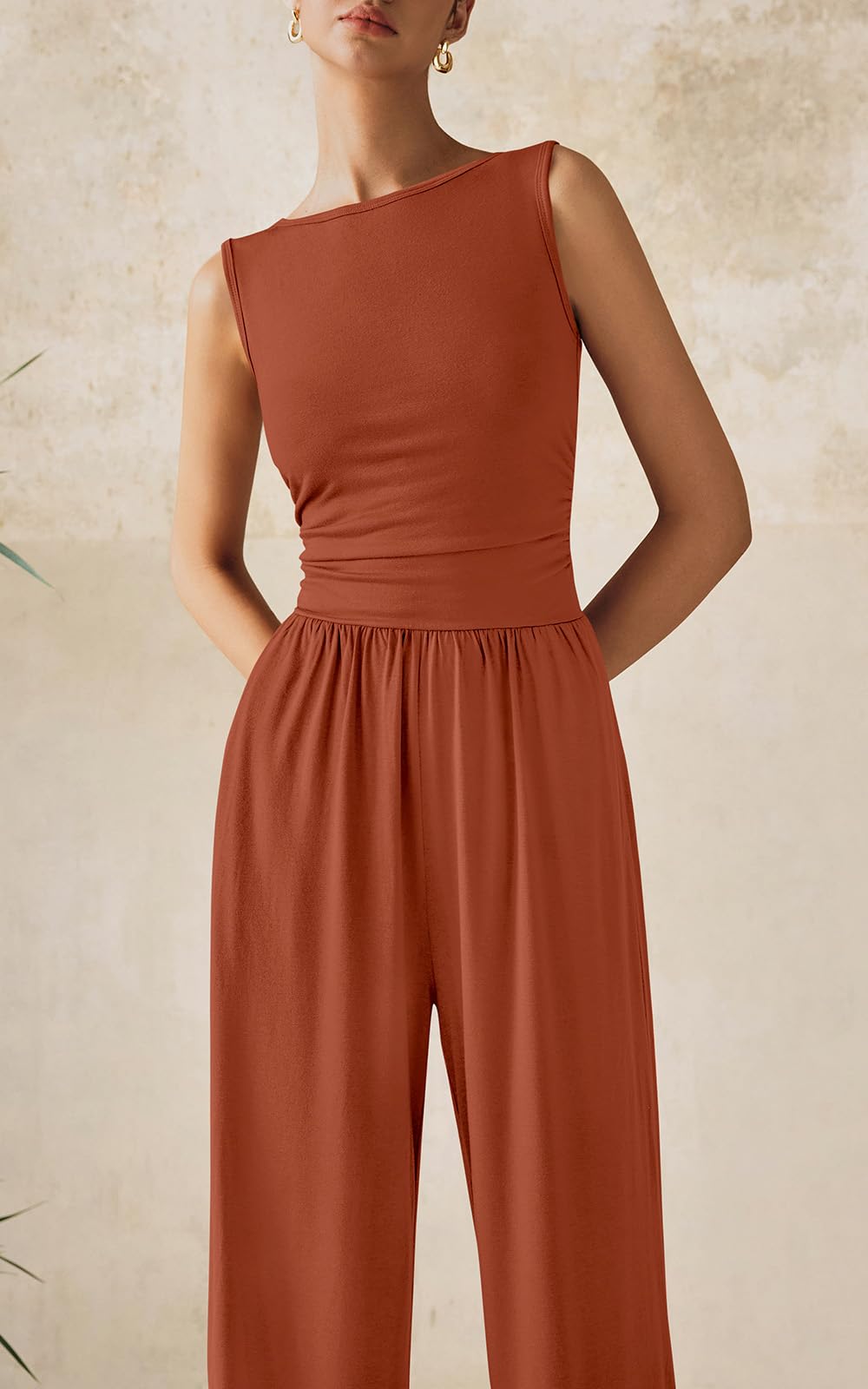 Foto 3 | Mono Prettygarden De Una Pieza Para Mujer, Sin Mangas, S, Rojo Ladrillo - Venta Internacional.