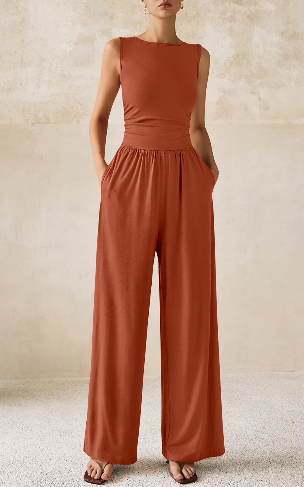 Foto 4 | Mono Prettygarden De Una Pieza Para Mujer, Sin Mangas, S, Rojo Ladrillo - Venta Internacional.