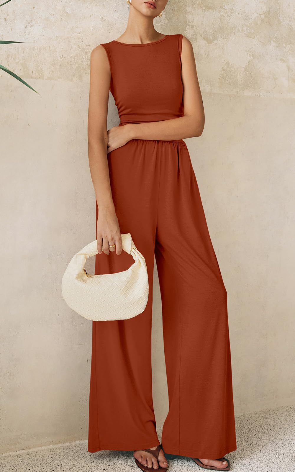 Foto 7 | Mono Prettygarden De Una Pieza Para Mujer, Sin Mangas, S, Rojo Ladrillo - Venta Internacional.