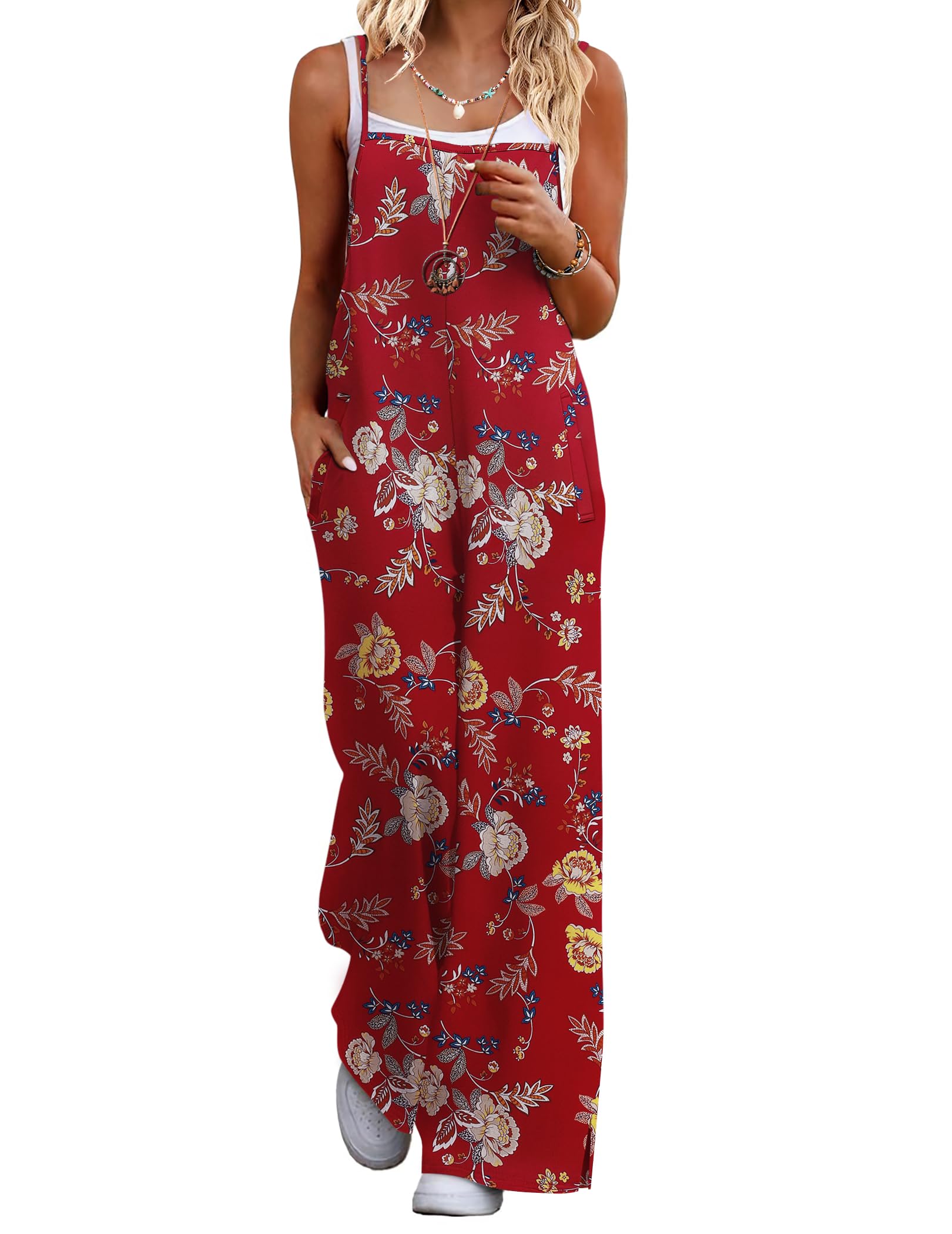 Mono Ekouaer Para Mujer, Estilo Bohemio, Pierna Ancha, Estampado Floral, Talla S, Color Rojo - Venta Internacional.