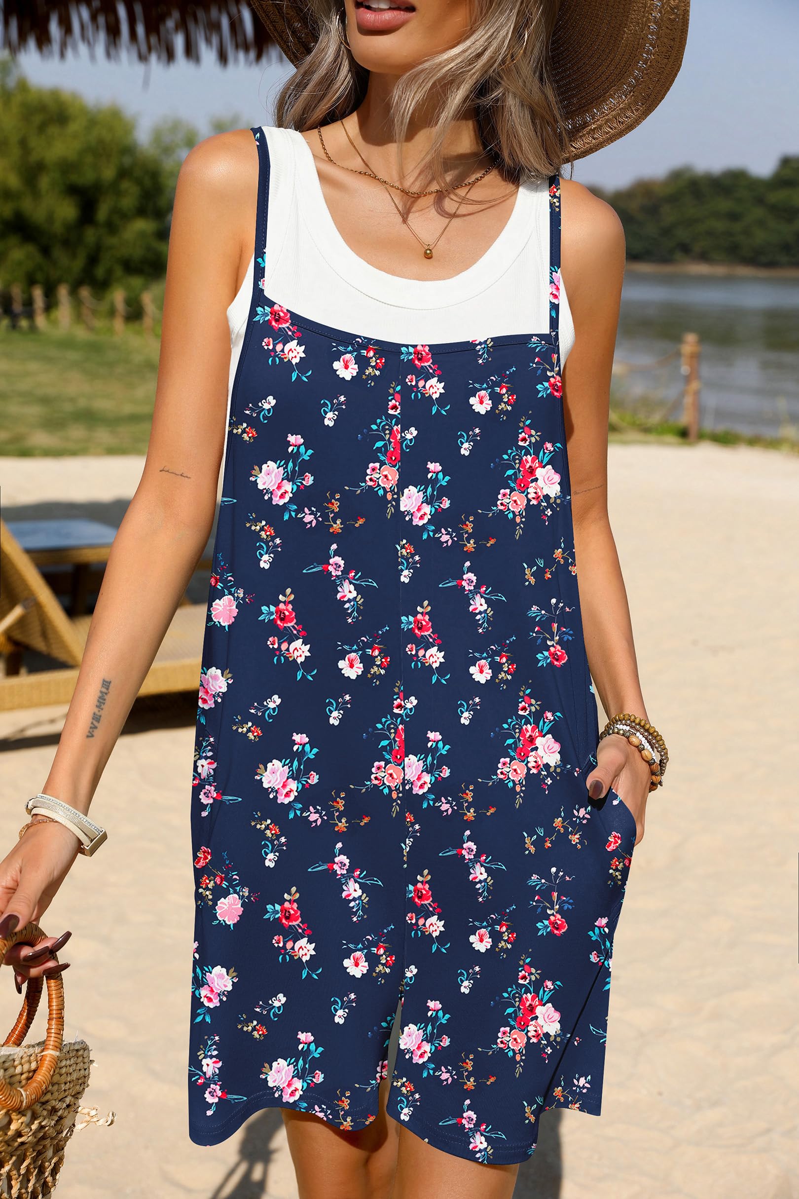 Foto 2 | Pantalón Corto Romper Ekouaer Para Mujer, Casual, Con Tirantes Finos, Negro - Venta Internacional.