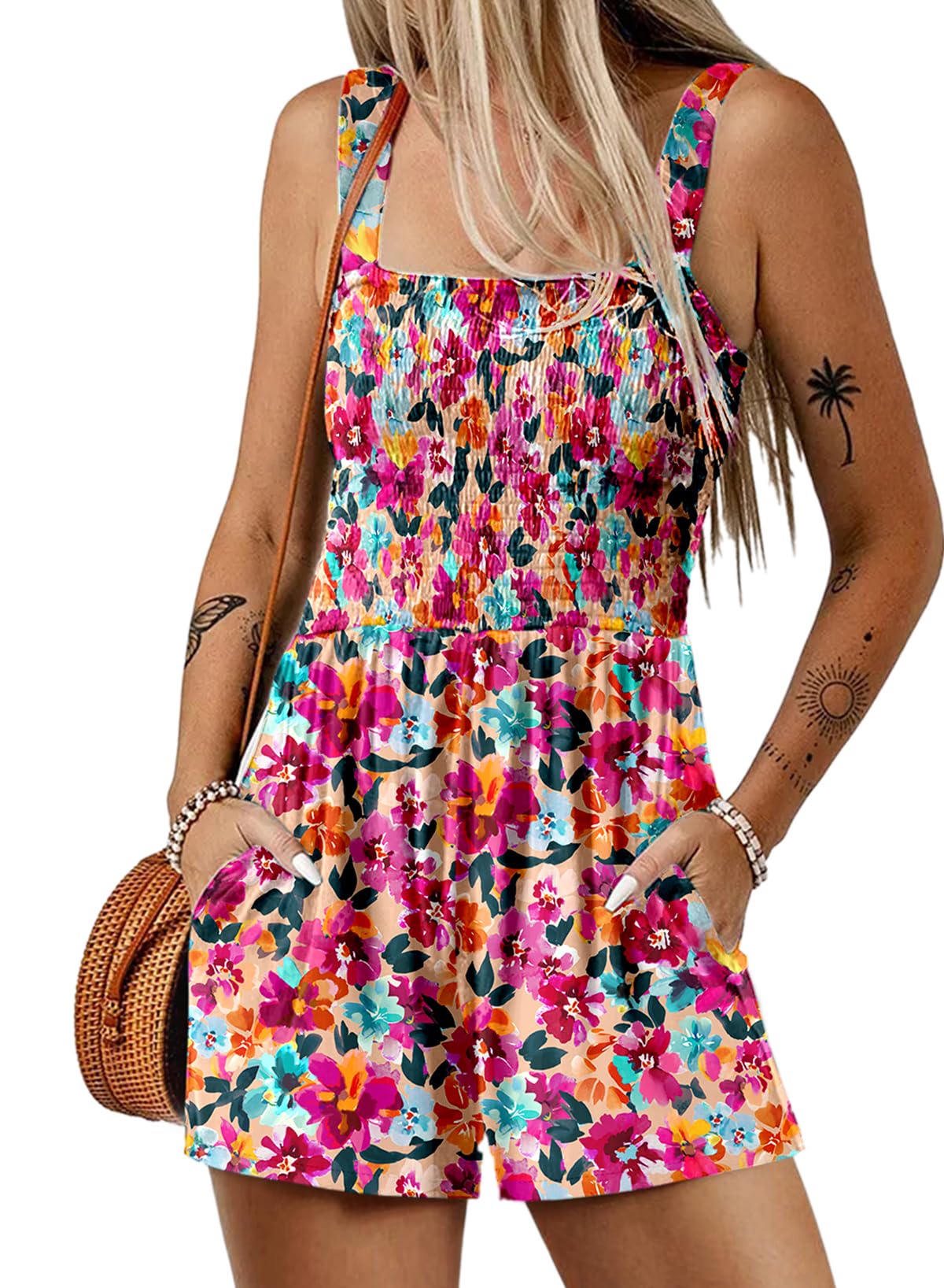 Foto 2 pulgar | Mono Dokotoo Con Estampado De Rosas Y Pierna Ancha Sin Mangas Para Mujer - Venta Internacional.