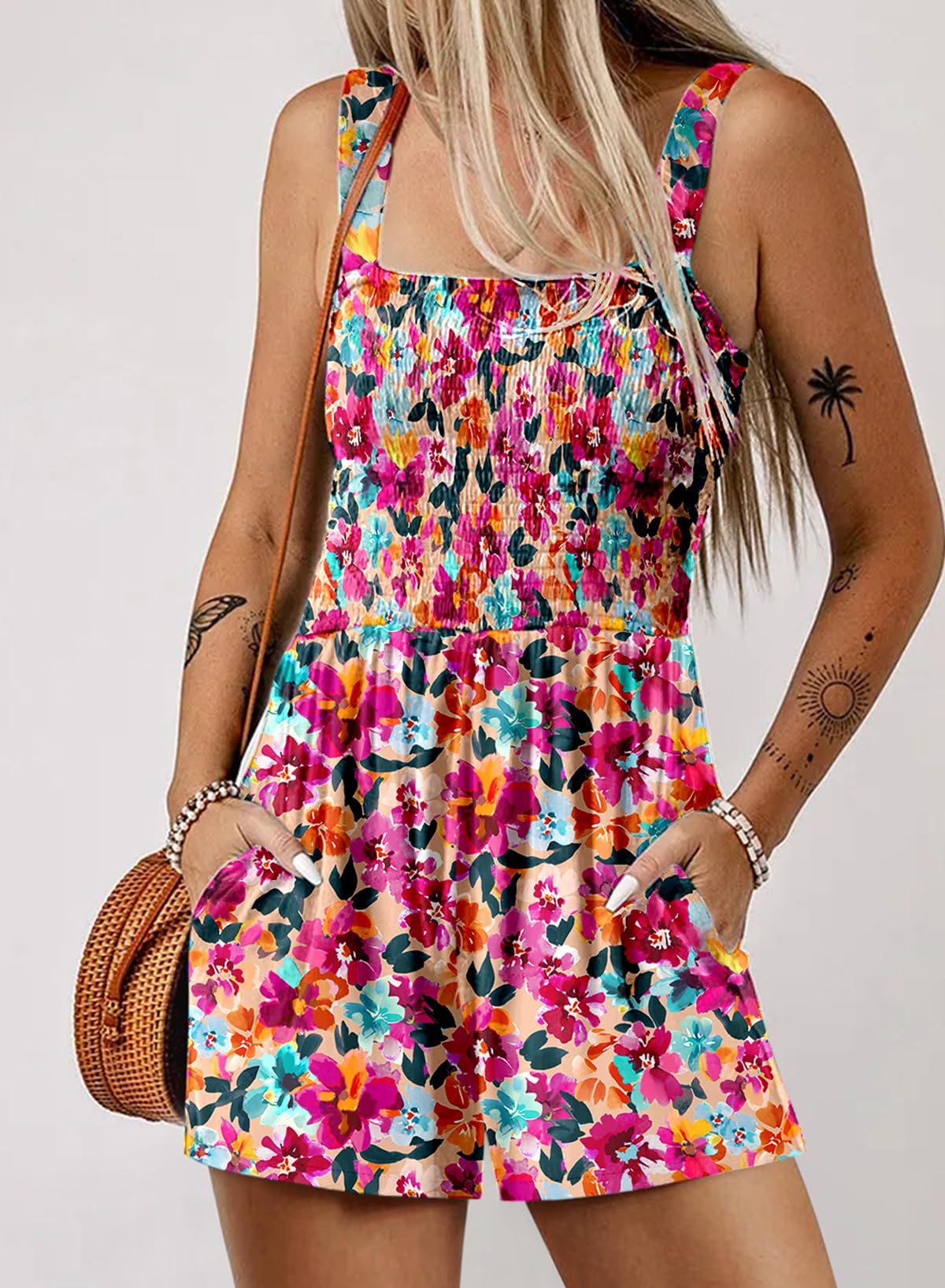 Foto 2 | Mono Dokotoo Con Estampado De Rosas Y Pierna Ancha Sin Mangas Para Mujer - Venta Internacional.