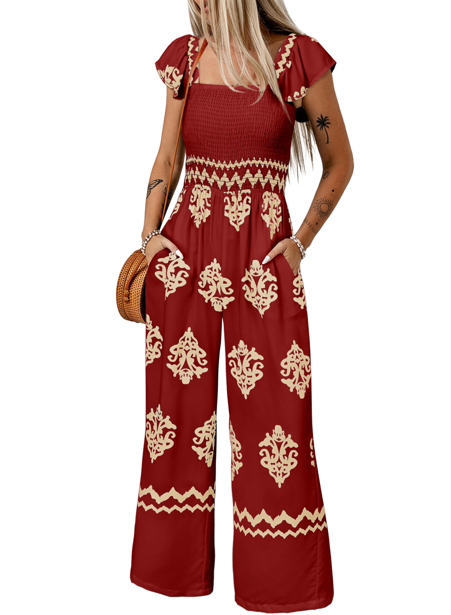 Foto 2 pulgar | Mono Happy Sailed Dressy Para Mujer, Cuello Cuadrado, Rojo, Talla Grande - Venta Internacional.