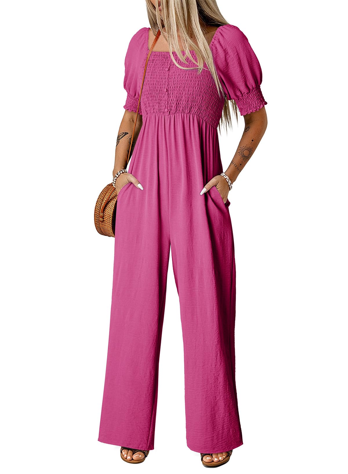 Mono Dokotoo 2025 Summer Para Mujer Con Cuello Cuadrado, Color Rojo Rosa - Venta Internacional.