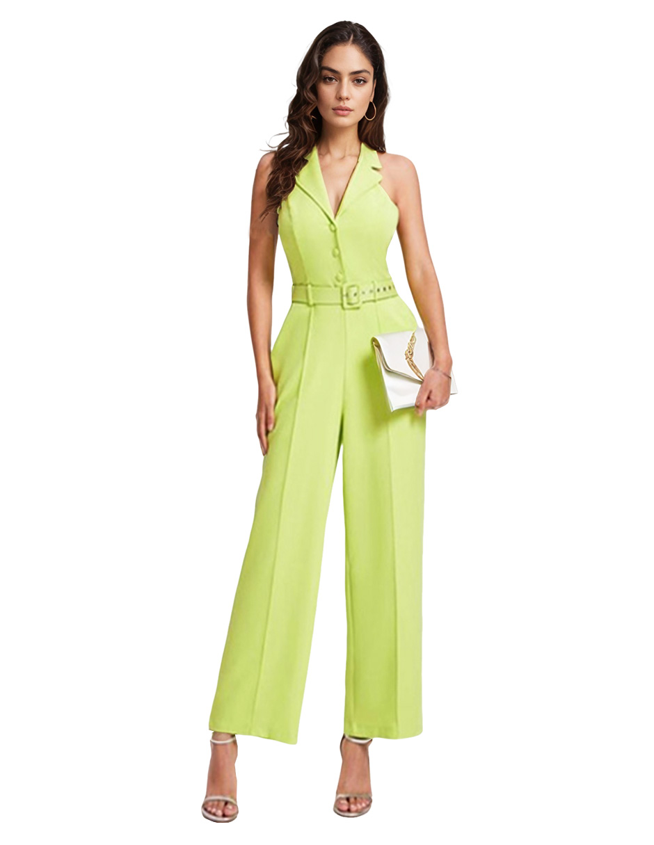 Foto 2 pulgar | Jumpsuit Palazzo Pantalón Recto Y Chaleco Halter Verde