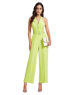 Foto 1 | Jumpsuit Palazzo Pantalón Recto Y Chaleco Halter Verde