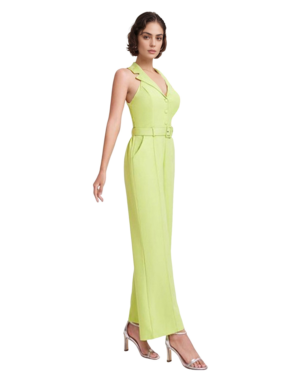 Foto 3 pulgar | Jumpsuit Palazzo Pantalón Recto Y Chaleco Halter Verde