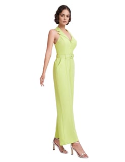 Foto 2 | Jumpsuit Palazzo Pantalón Recto Y Chaleco Halter Verde