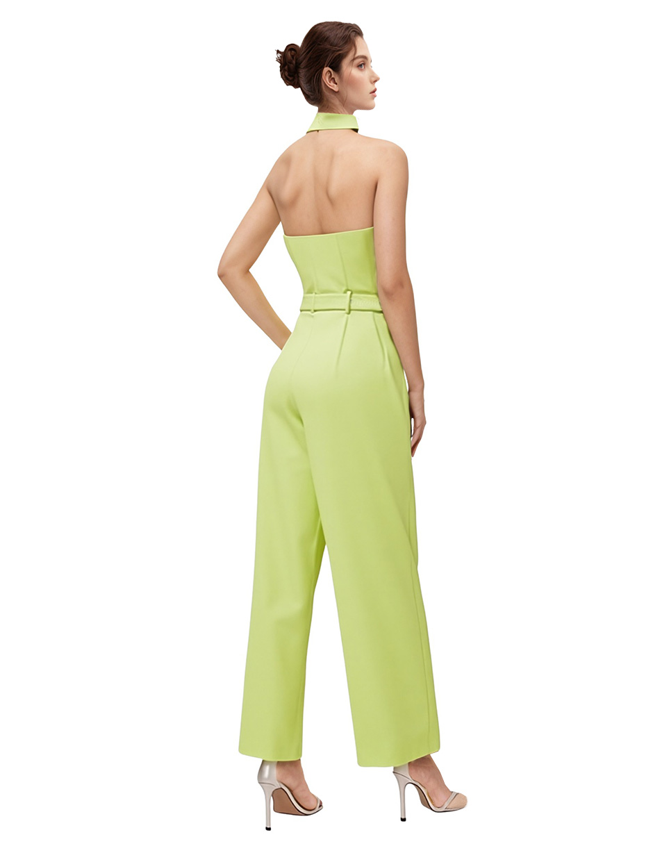 Foto 4 pulgar | Jumpsuit Palazzo Pantalón Recto Y Chaleco Halter Verde