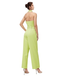 Foto 3 | Jumpsuit Palazzo Pantalón Recto Y Chaleco Halter Verde