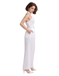 Foto 2 | Jumpsuit Palazzo Pantalón Recto Y Chaleco Halter Blanco