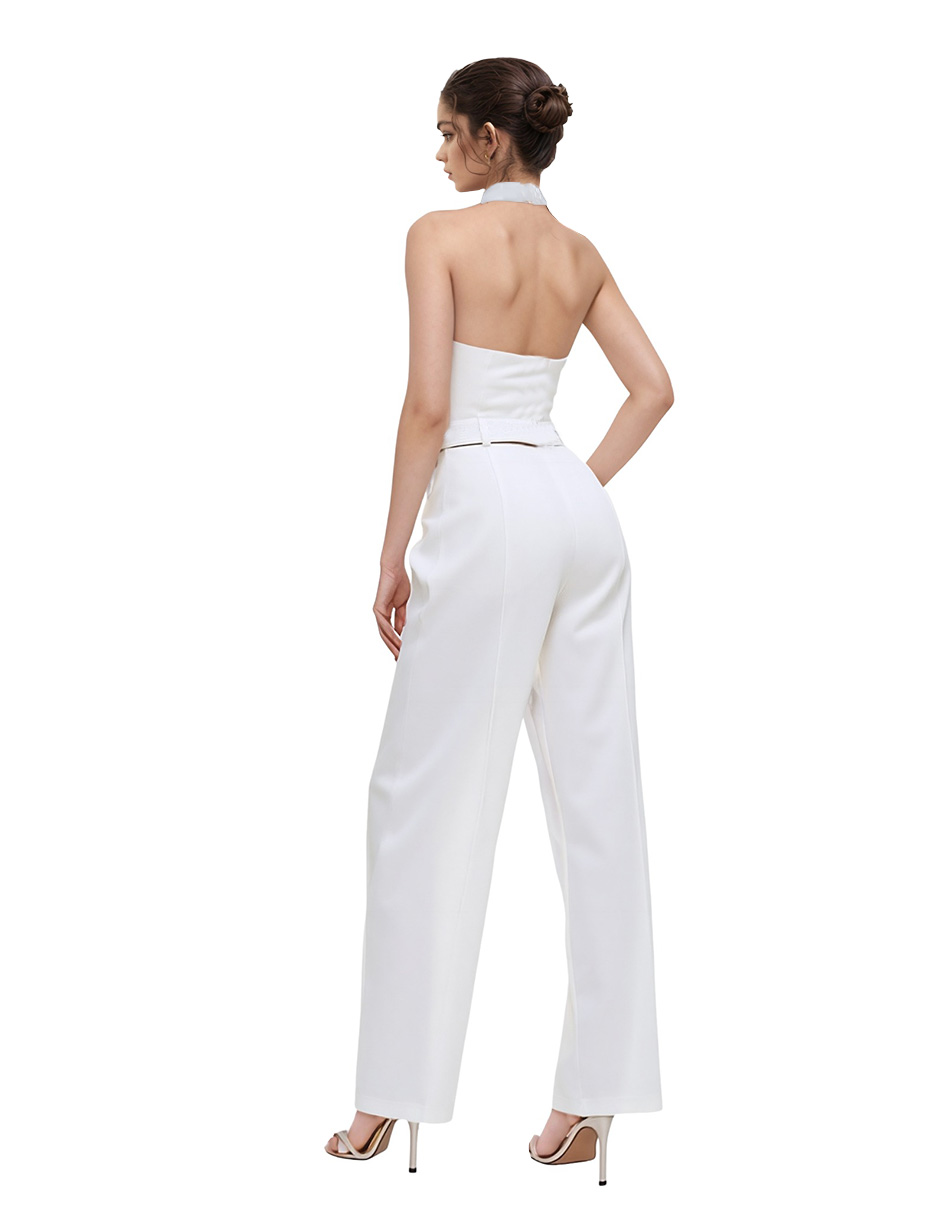 Foto 4 pulgar | Jumpsuit Palazzo Pantalón Recto Y Chaleco Halter Blanco