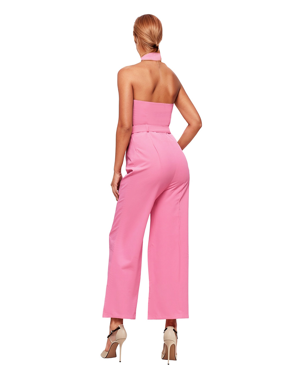 Foto 4 pulgar | Jumpsuit Palazzo Pantalón Recto Y Chaleco Halter Rosa