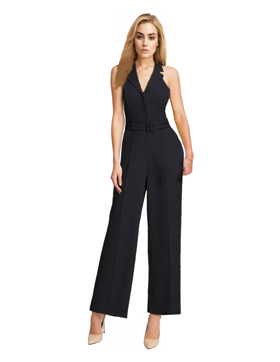 Foto 2 pulgar | Jumpsuit Palazzo Pantalón Recto Y Chaleco Halter Negro
