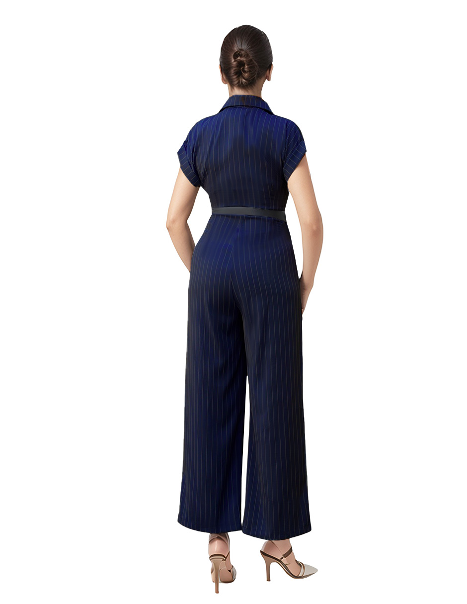 Foto 3 pulgar | Jumpsuit Palazzo Casual A Rayas Pantalón Recto