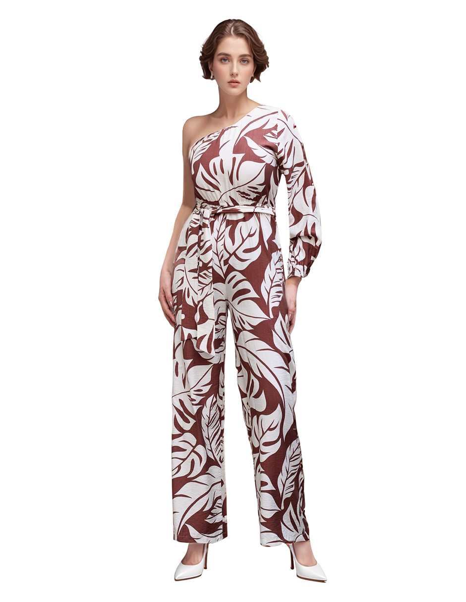 Foto 2 pulgar | Jumpsuit Palazzo Casual Una Manga Pantalón Recto