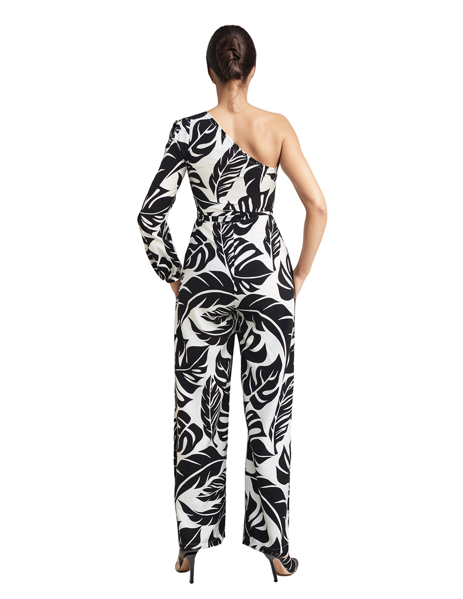 Foto 4 pulgar | Jumpsuit Palazzo Casual Una Manga Pantalón Recto