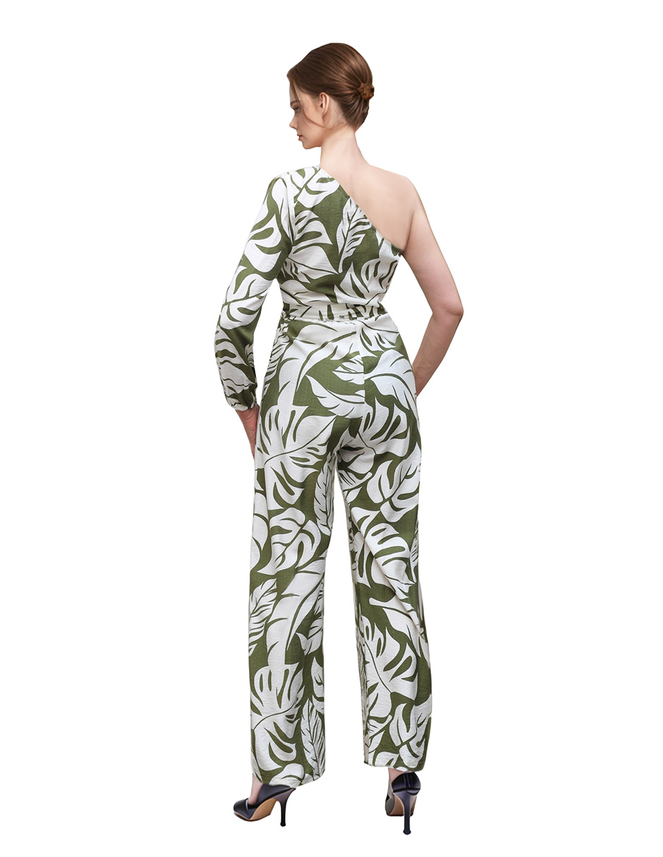 Foto 3 pulgar | Jumpsuit Palazzo Casual Una Manga Pantalón Recto