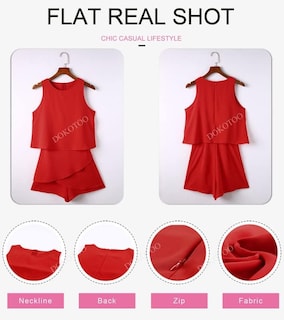 Foto 4 | Romper Dokotoo Fashion 2024 De Chifón Rojo Con Hombros Descubiertos - Venta Internacional.