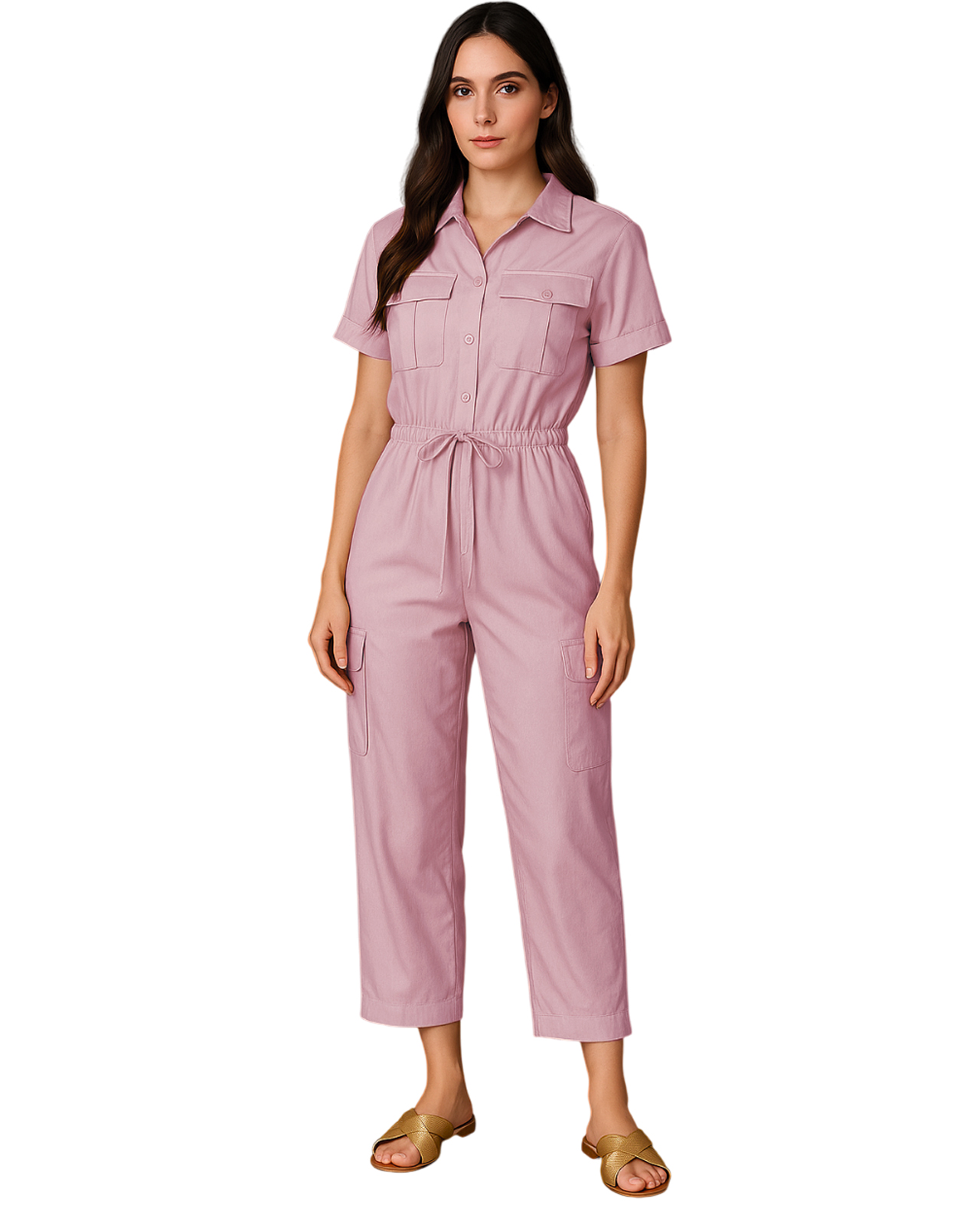 Foto 2 pulgar | Jumpsuit Para Mujer Ocean Point Con Cuello Camisero  Bolsillos Utilitarios Y Ajuste En Cintura