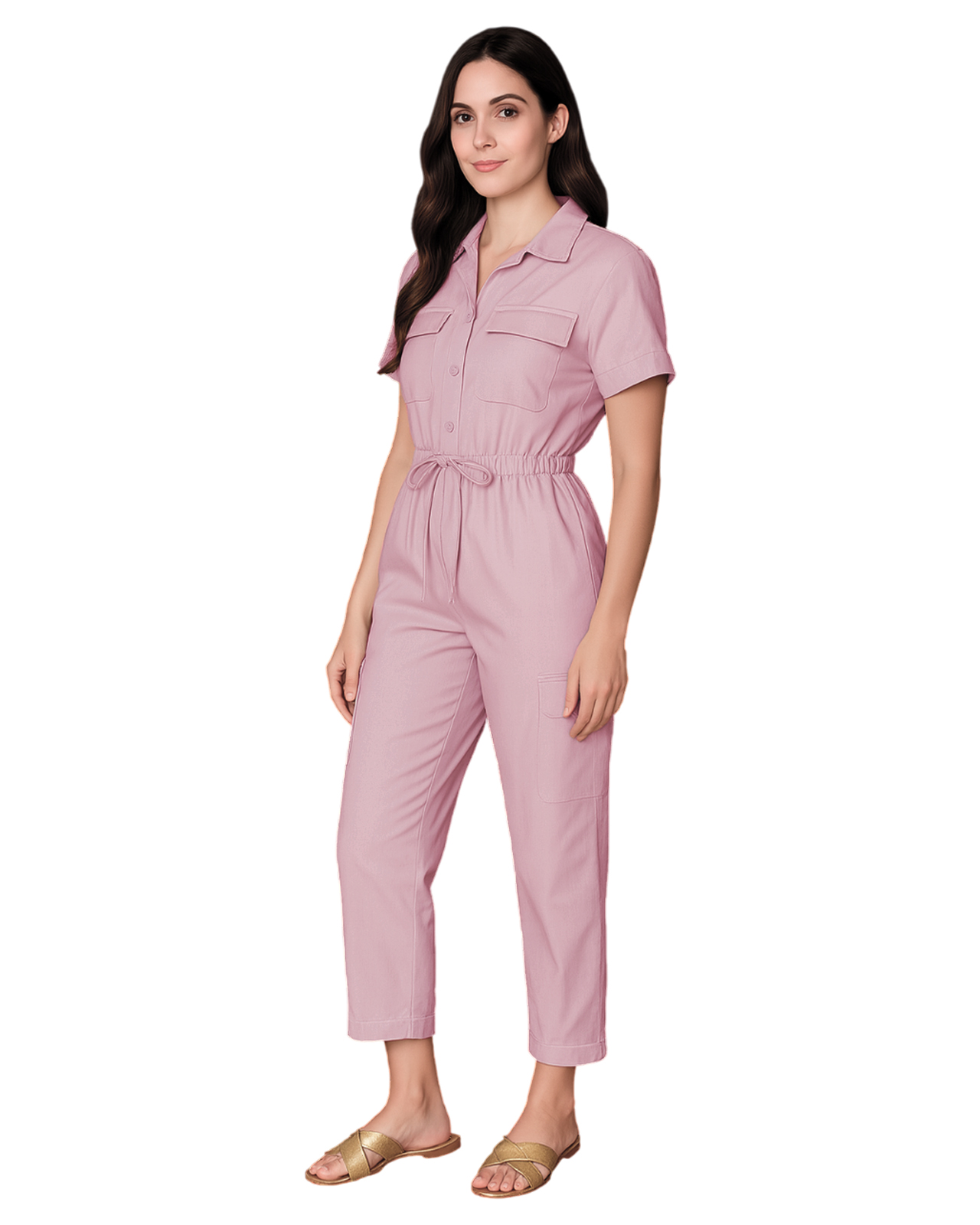 Foto 3 pulgar | Jumpsuit Para Mujer Ocean Point Con Cuello Camisero  Bolsillos Utilitarios Y Ajuste En Cintura