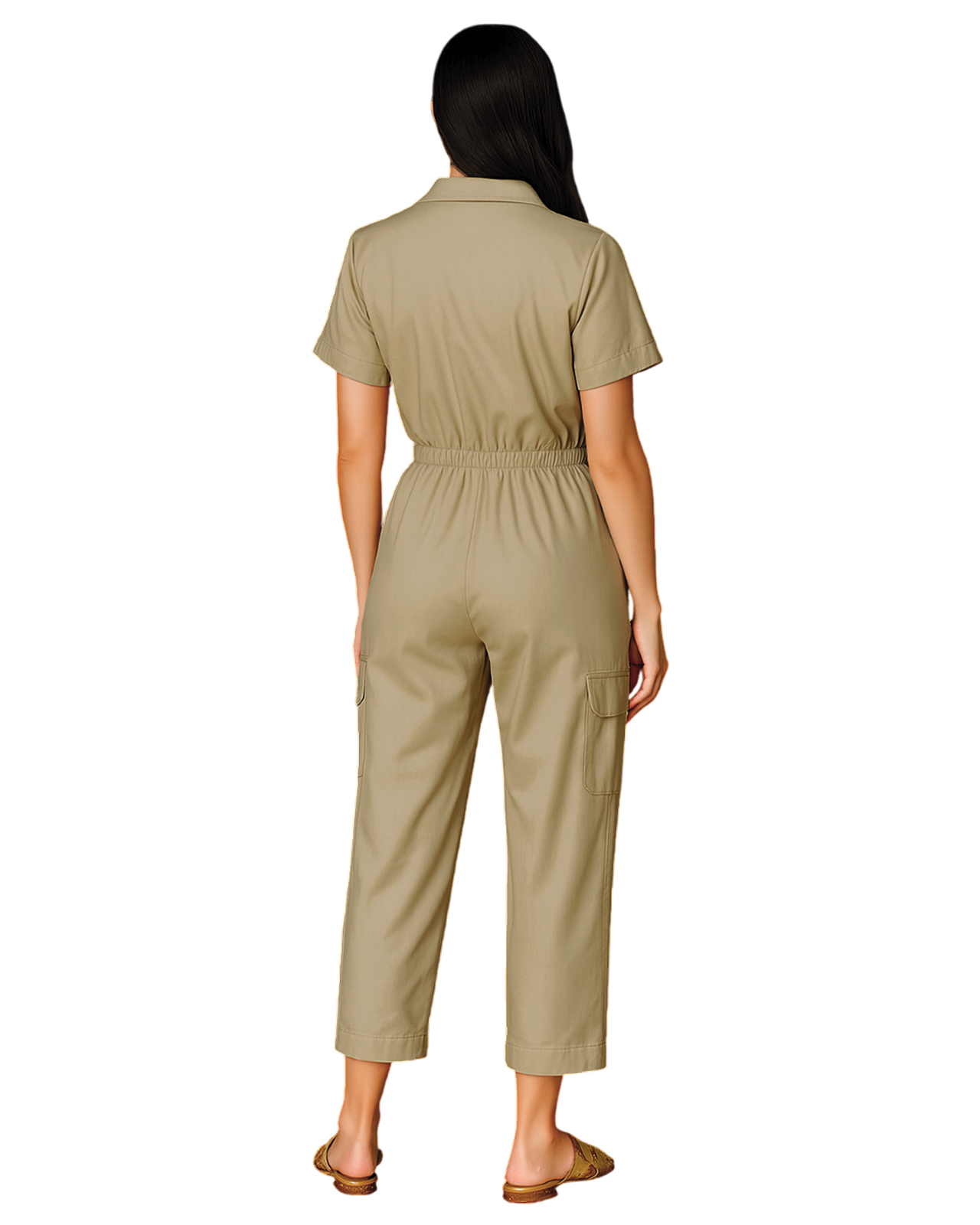 Foto 4 pulgar | Jumpsuit Para Mujer Ocean Point Con Cuello Camisero  Bolsillos Utilitarios Y Ajuste En Cintura
