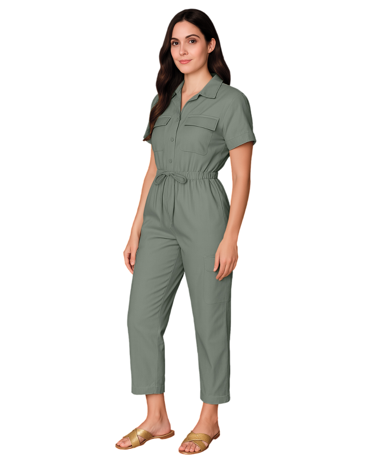 Foto 3 pulgar | Jumpsuit Para Mujer Ocean Point Con Cuello Camisero  Bolsillos Utilitarios Y Ajuste En Cintura