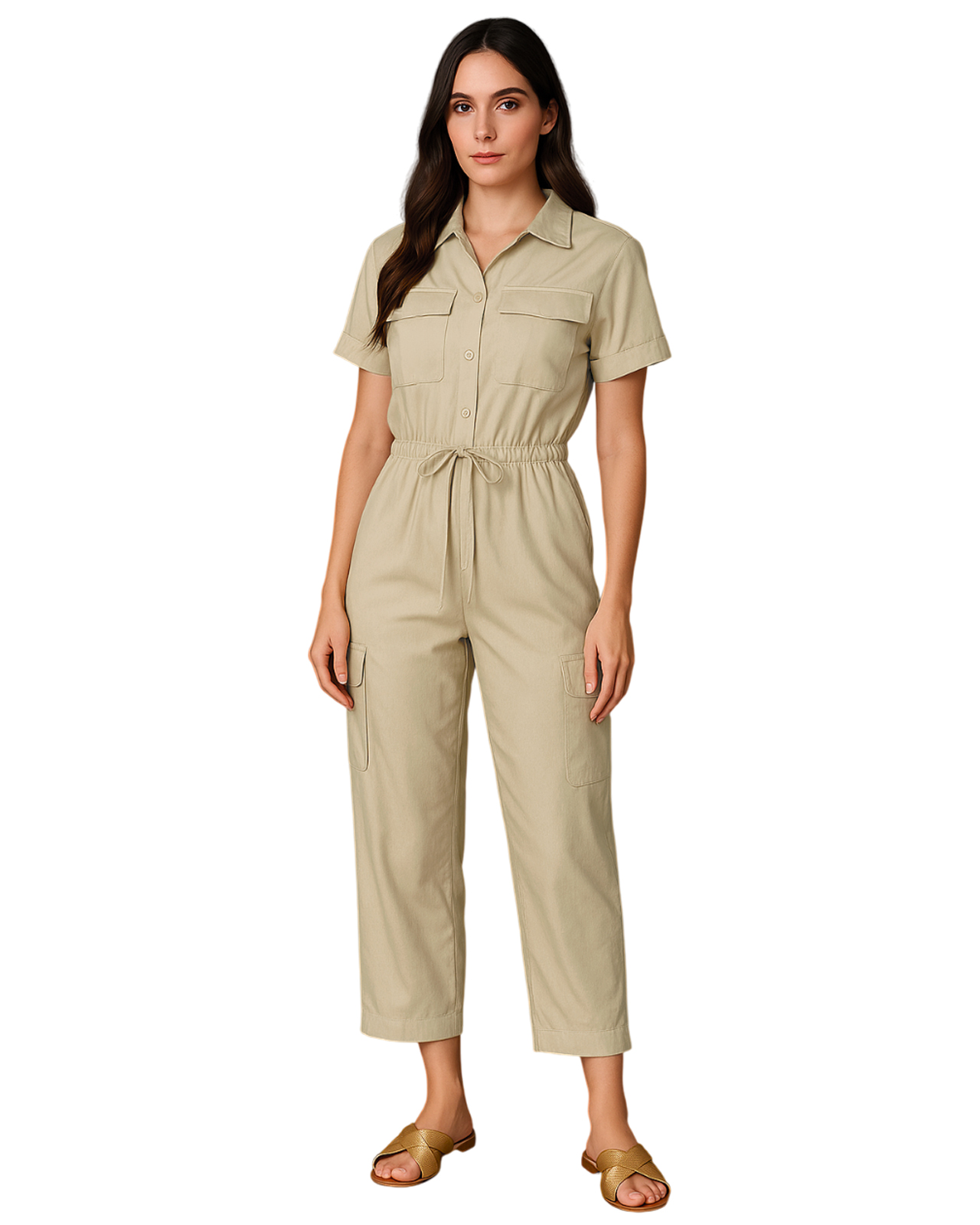 Foto 2 pulgar | Jumpsuit Para Mujer Ocean Point Con Cuello Camisero  Bolsillos Utilitarios Y Ajuste En Cintura