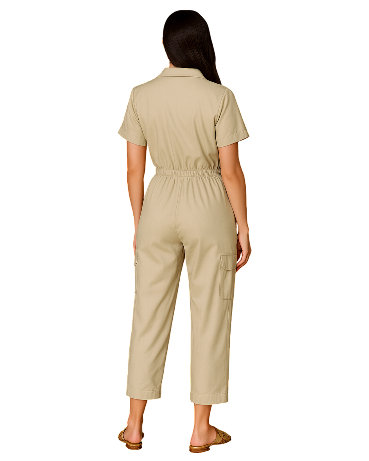Foto 4 pulgar | Jumpsuit Para Mujer Ocean Point Con Cuello Camisero  Bolsillos Utilitarios Y Ajuste En Cintura