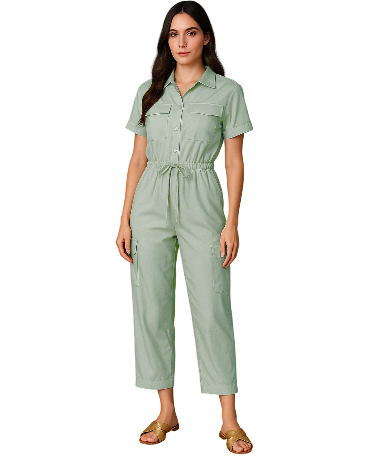 Foto 1 | Jumpsuit Para Mujer Ocean Point Con Cuello Camisero  Bolsillos Utilitarios Y Ajuste En Cintura