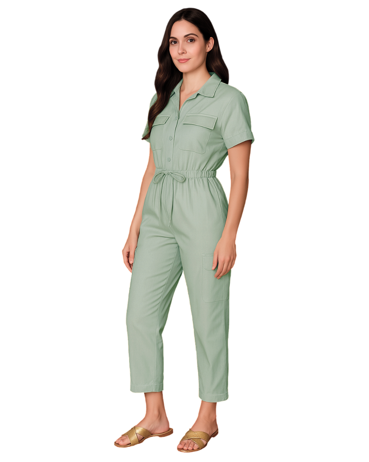 Foto 2 | Jumpsuit Para Mujer Ocean Point Con Cuello Camisero  Bolsillos Utilitarios Y Ajuste En Cintura