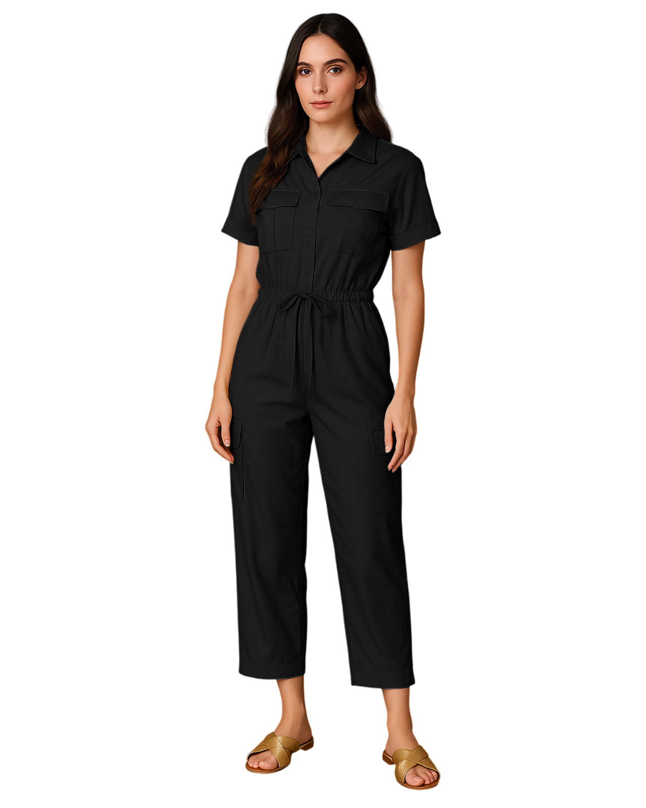Foto 2 pulgar | Jumpsuit Para Mujer Ocean Point Con Cuello Camisero  Bolsillos Utilitarios Y Ajuste En Cintura