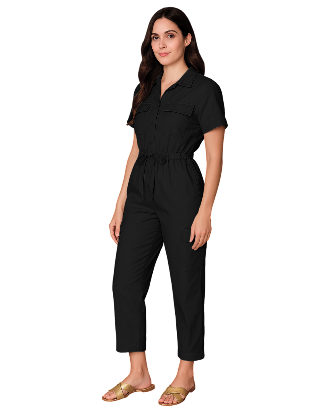 Foto 3 pulgar | Jumpsuit Para Mujer Ocean Point Con Cuello Camisero  Bolsillos Utilitarios Y Ajuste En Cintura