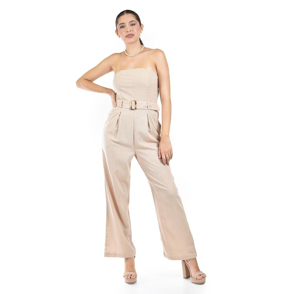 Foto 2 pulgar | Jumpsuit Strapless Con Cinto Roman Fashion /juvenil  9259 (beige) Beige
