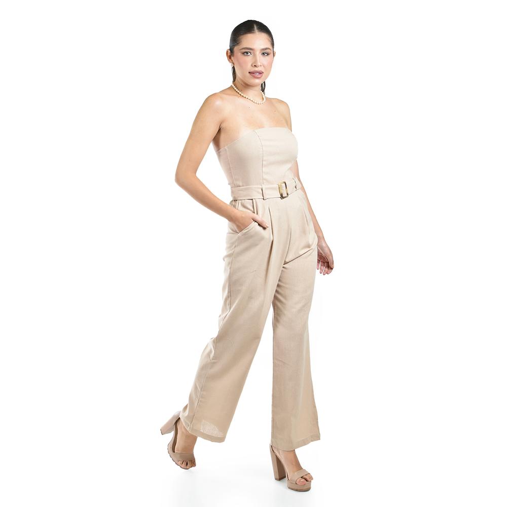 Foto 3 pulgar | Jumpsuit Strapless Con Cinto Roman Fashion /juvenil  9259 (beige) Beige