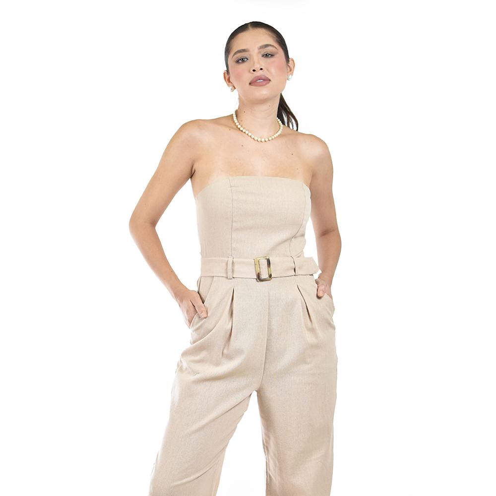 Foto 6 pulgar | Jumpsuit Strapless Con Cinto Roman Fashion /juvenil  9259 (beige) Beige