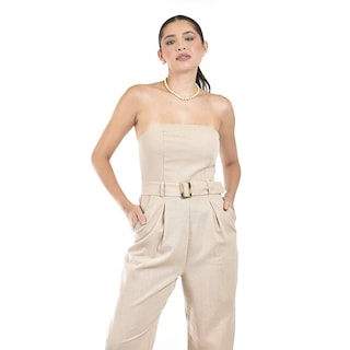 Foto 5 | Jumpsuit Strapless Con Cinto Roman Fashion /juvenil 9259 (beige) Beige