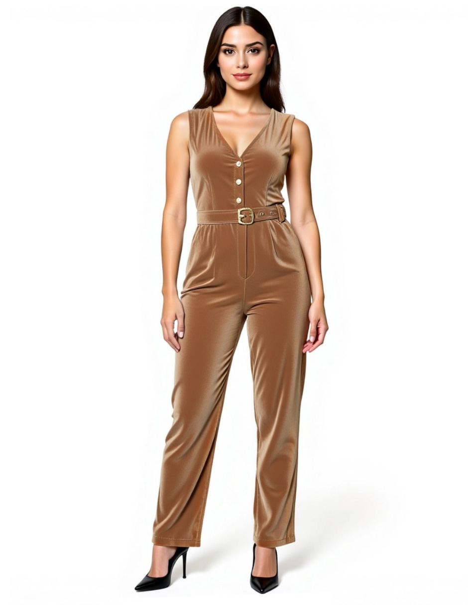 Foto 1 | Jumpsuit De Terciopelo Pantalón Recto Ji Rui