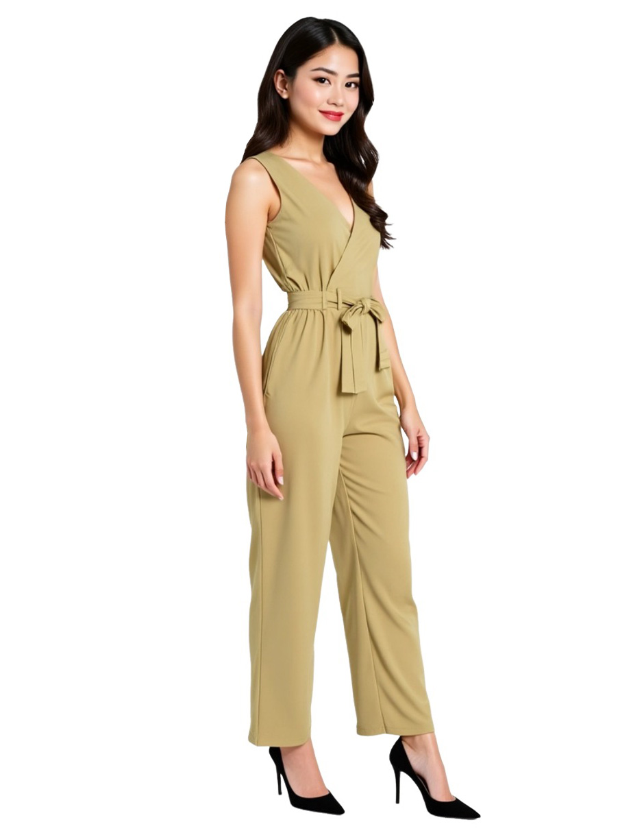 Foto 3 pulgar | Jumpsuit De Lino Escote V Pantalón Recto Issachar