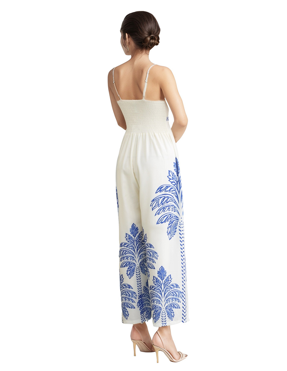 Foto 4 pulgar | Jumpsuit Casual Pantalón Amplio Tirantes Diseño Floral Coco Moda