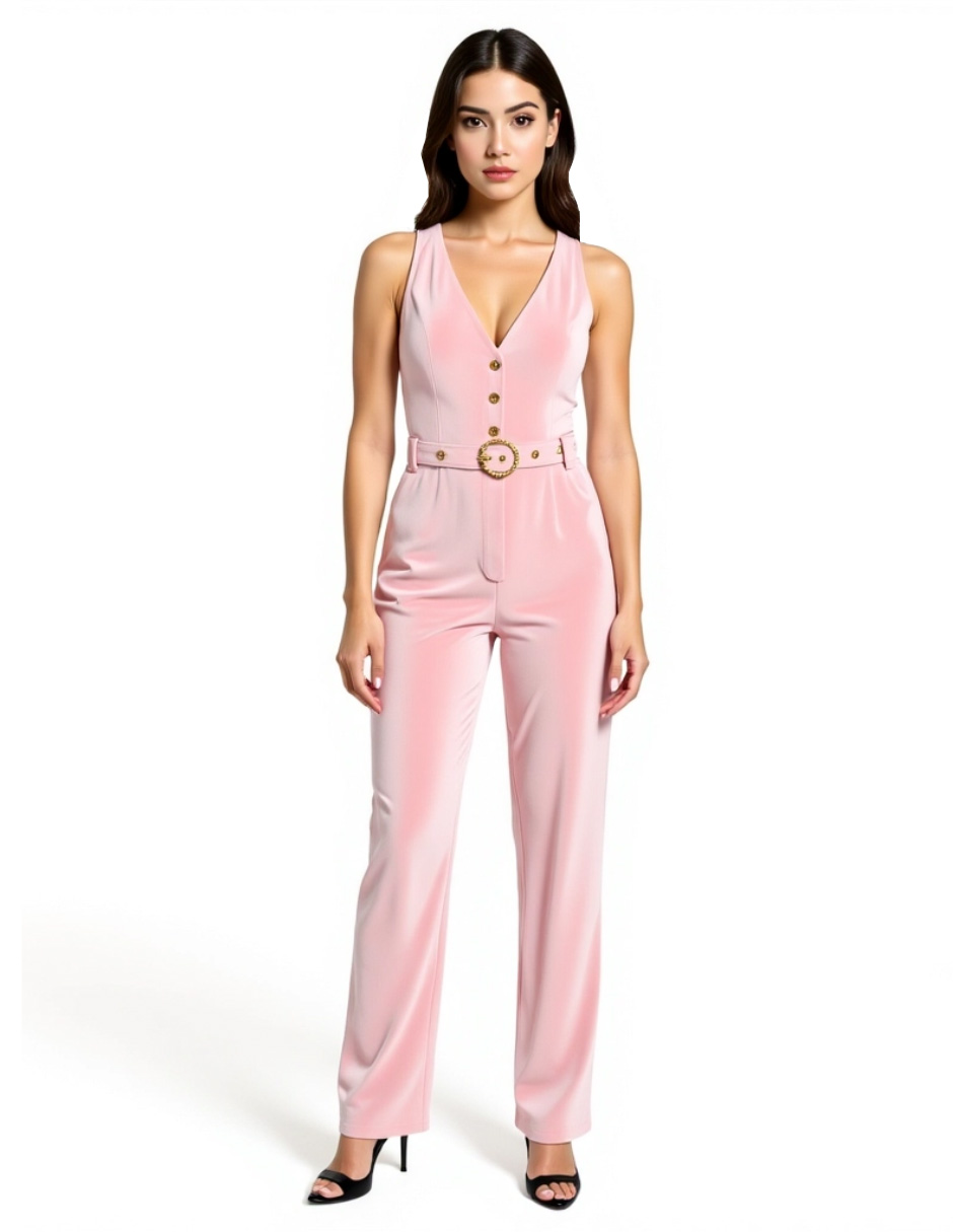 Foto 1 | Jumpsuit De Terciopelo Pantalón Recto Ji Rui