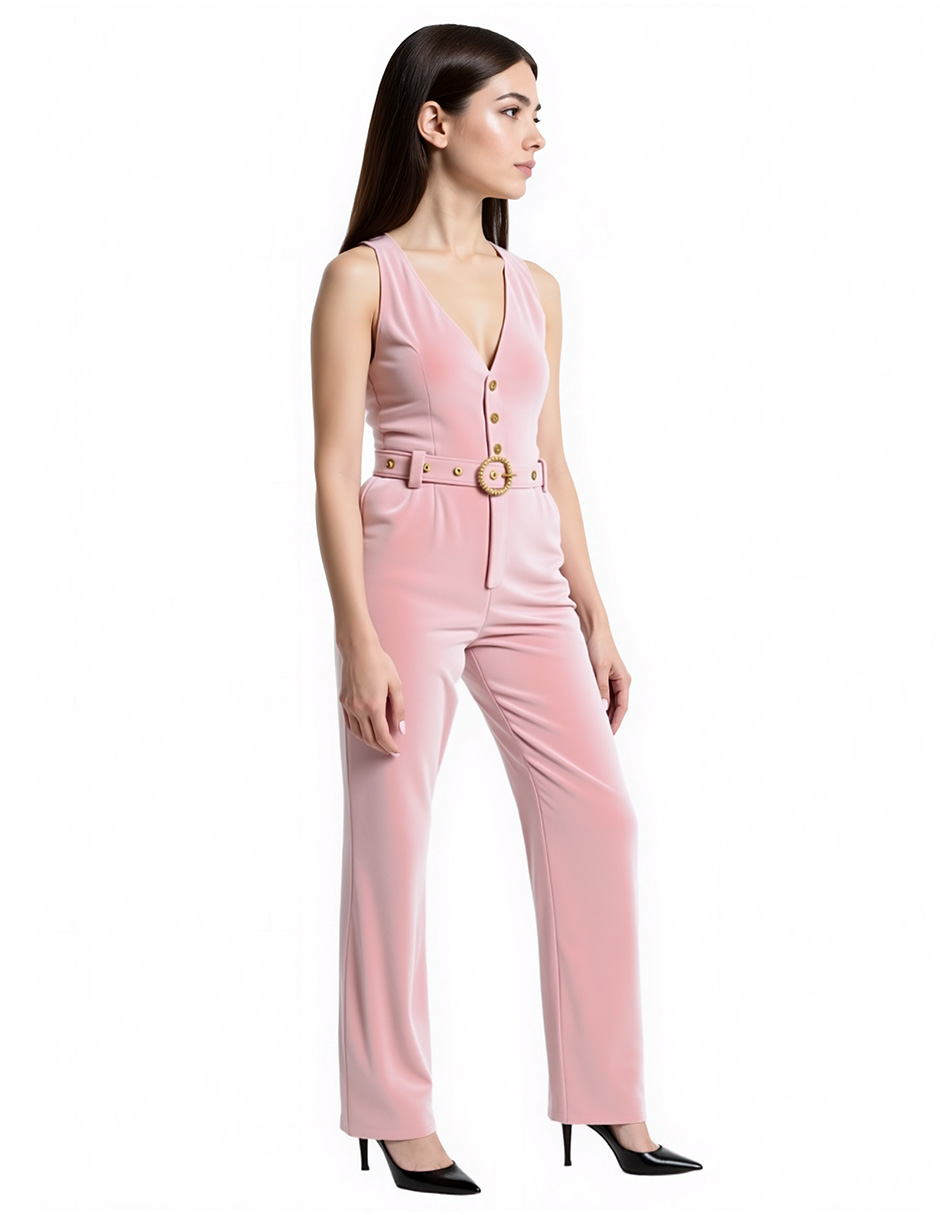Foto 4 pulgar | Jumpsuit De Terciopelo Pantalón Recto Ji Rui