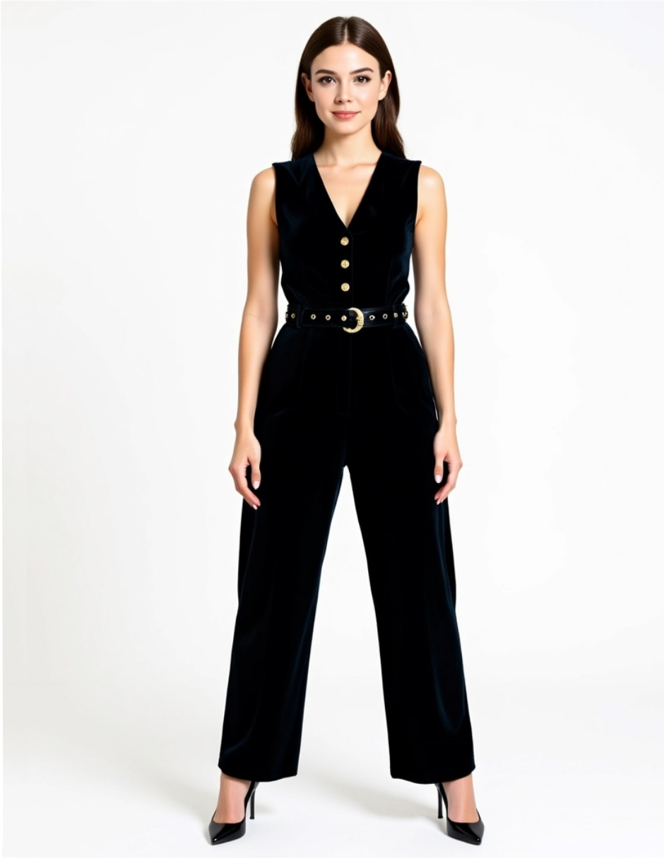 Foto 1 | Jumpsuit De Terciopelo Pantalón Recto Ji Rui